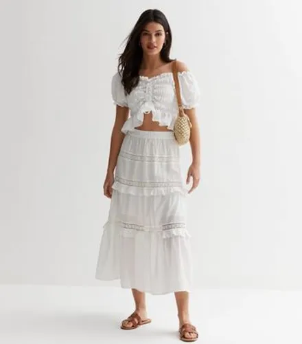 White Frill Tiered Midi Skirt New Look