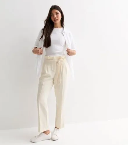 White High Waist Paperbag Trousers New Look