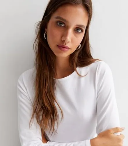 White Jersey Long Sleeve Crop Top New Look