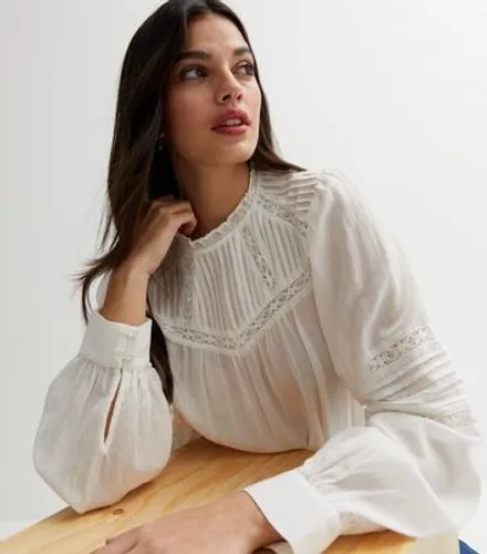White Lace Frill High Neck Blouse New Look