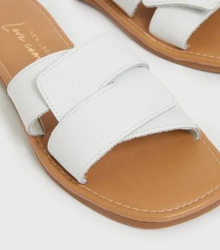 White Leather Cross Strap Open Toe Sliders New Look