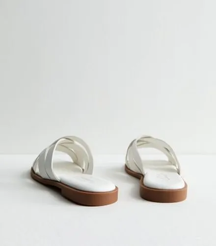 White Leather-Look Cross Strap Mule Sandals New Look