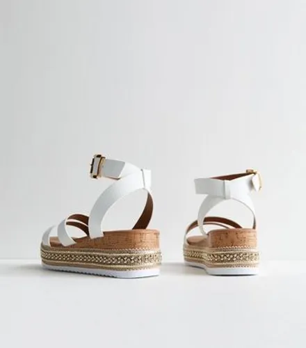 White Leather-Look Embellished Flatform Sandals New Look