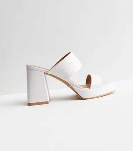 White Leather-Look Platform Block Heel Mule Sandals New Look