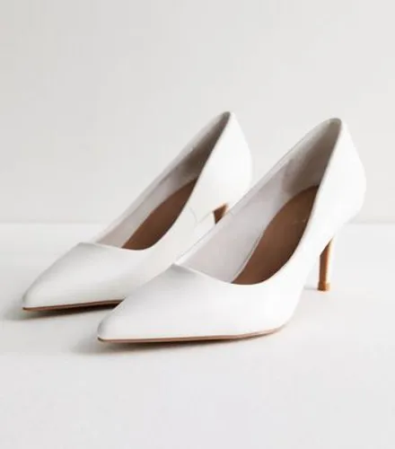 White Leather-Look Pointed Stiletto Heel Court Shoes New Look