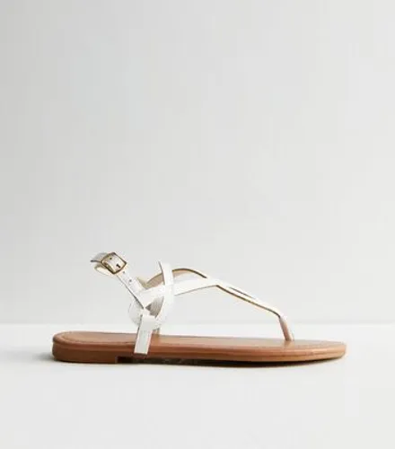 White Leather-Look Twist Toe Post Sandals New Look