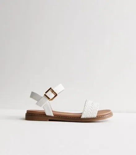 White Leather-Look Woven 2 Part Sandals New Look