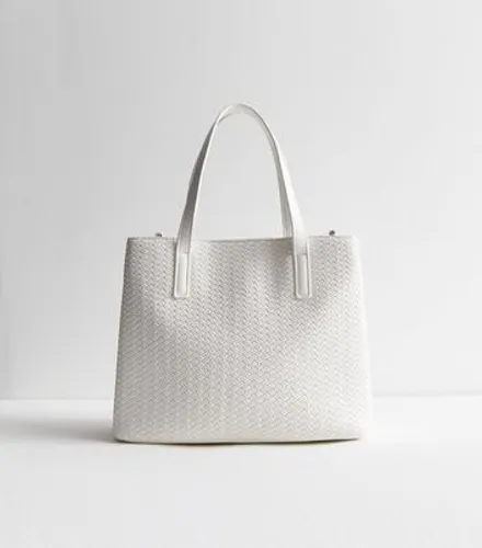 White Leather-Look Woven cross Body Tote Bag New Look