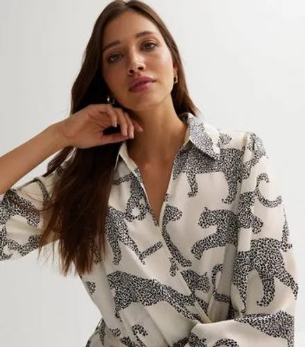White Leopard Print Collared Midi Wrap Dress New Look