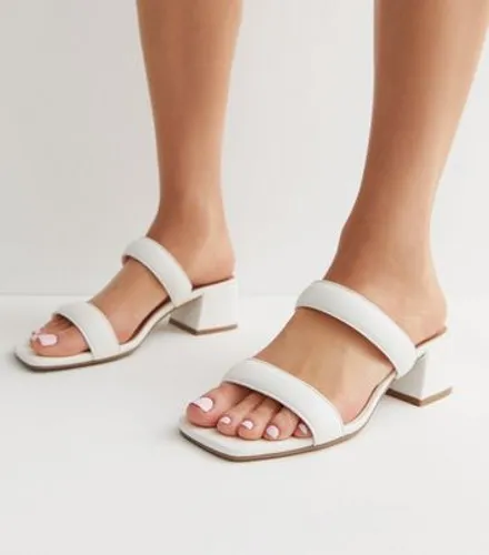 White Padded Strap Mid Block Heel Mule Sandals New Look