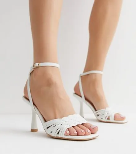 White Plaited Stiletto Heel Sandals New Look