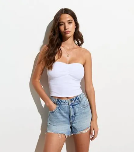 White Pointelle Stretch Cotton Bandeau Top New Look