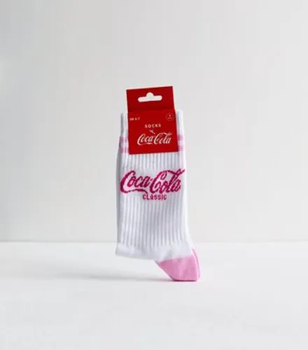 White Ribbed Coca Cola Socks New Look