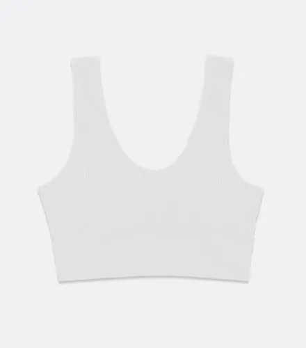 White Ribbed Seamless Crop Top Bralette New Look
