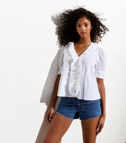 White Ruffle Neck Cotton Top New Look