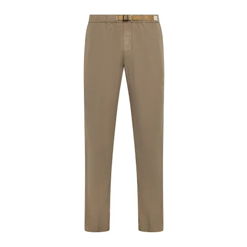 White Sand , Brown Cotton Linen Blend Trousers with Belt ,Brown male, Sizes: