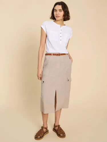 White Stuff Arabella Linen Blend Midi Skirt, Light Natural - Light Natural - Female
