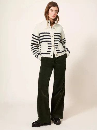 White Stuff Bonnie Wool Blend Striped Cardigan, Ivory/Black - Ivory/Black - Female