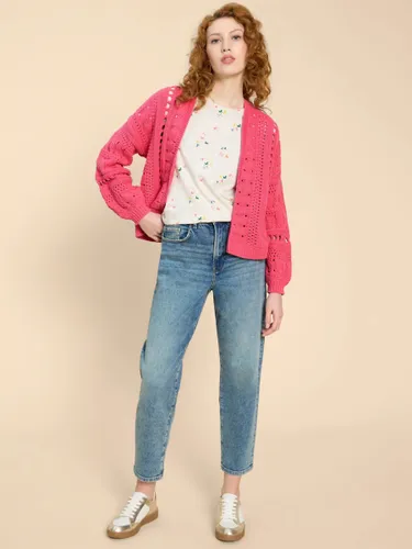 White Stuff Casey Crochet Cardigan, Bright Pink - Bright Pink - Female