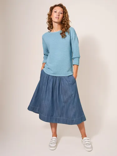 White Stuff Charlotte Denim Midi Skirt, Mid Blue - Mid Blue - Female