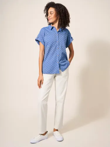 White Stuff Ella Organic Cotton Dobby Shirt - Blue - Female
