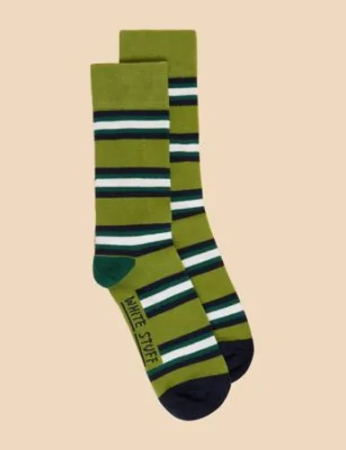 White Stuff Mens Striped Cotton Rich Socks - 10-12 - Green Mix, Green Mix
