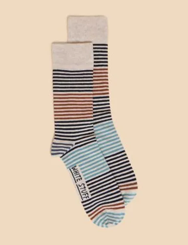 White Stuff Mens Striped Cotton Rich Socks - 10-12 - Natural Mix, Natural Mix