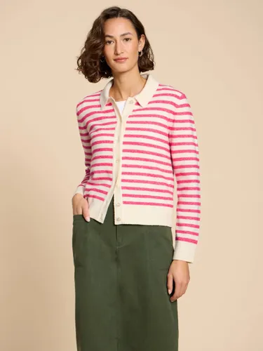 White Stuff Peony Collared Stripe Cardigan, Pink/Multi - Pink/Multi - Female