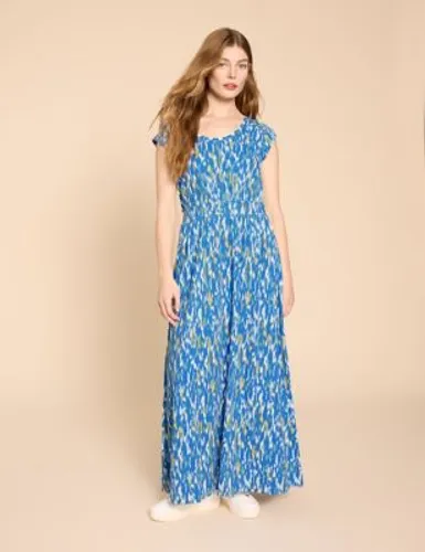 White Stuff Womens Cotton Rich Jersey Printed Maxi Waisted Dress - 6REG - Blue Mix, Blue Mix