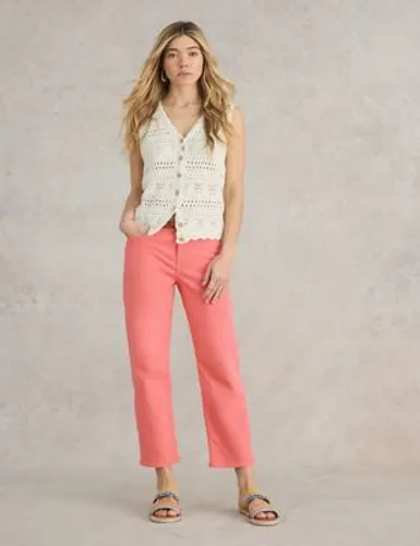 White Stuff Womens Cotton Rich Straight Leg Cropped Jeans - 8REG - Pink, Pink