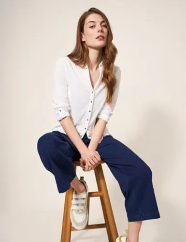 White Stuff Womens Cotton Rich Wide Leg Cropped Trousers - 8 - Blue Denim, Blue Denim