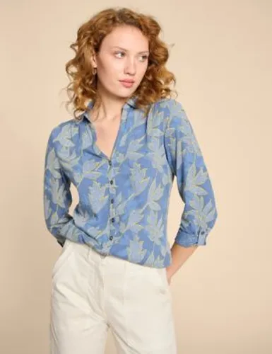 White Stuff Womens Jersey Printed Collared Shirt - 10REG - Blue Mix, Blue Mix