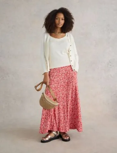 White Stuff Womens Jersey Printed Maxi A-Line Skirt - 8REG - Red Mix, Red Mix