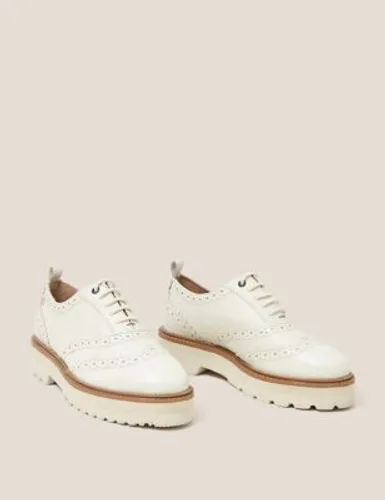 White Stuff Womens Leather Lace Up Flatform Brogues - 6 - Natural, Natural