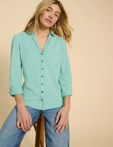 White Stuff Womens Pure Cotton Jersey Collared Shirt - 18 - Teal, Teal