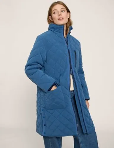 White Stuff Womens Quilted Longline Coat - 24 - Blue, Blue