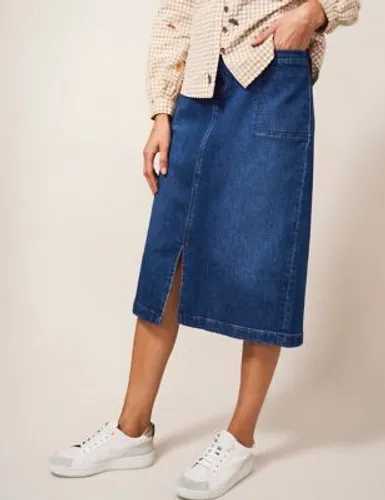 White Stuff Womens Tencel™ Denim Midi Pencil Skirt - 18 - Blue, Blue