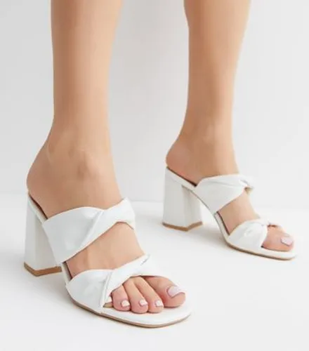 White Twist Mid Block Heel Mule Sandals New Look