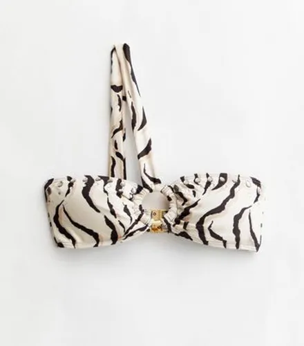 White Zebra Print One Shoulder Ring Bandeau Bikini Top New Look