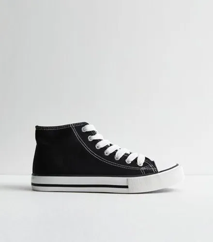 Wide Fit Black Canvas High Top Lace Up Trainers New Look