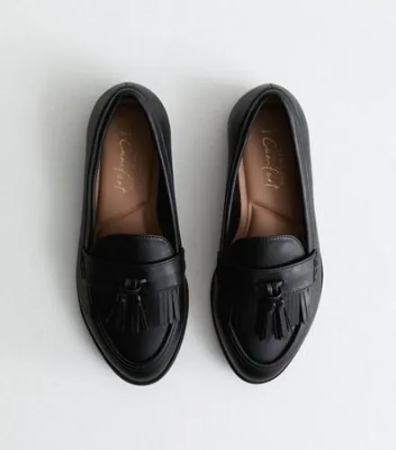 Wide Fit Black Leather-Look Tassel Front Loafers New Look