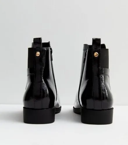 Wide Fit Black Patent Chelsea Boots New Look