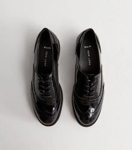 Wide Fit Black Patent Lace Up Brogues New Look
