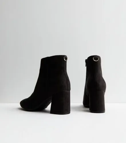 Wide Fit Black Suedette Block Heel Ankle Boots New Look