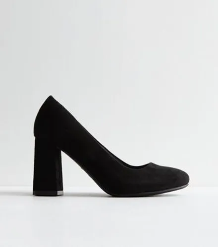 Wide Fit Black Suedette Block Heel Court Shoes New Look