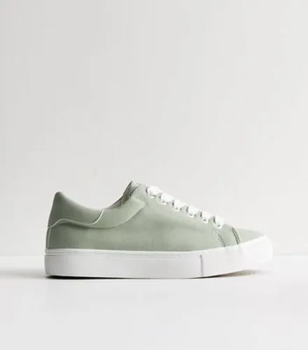 Wide Fit Mint Green Suedette Lace Up Trainers New Look