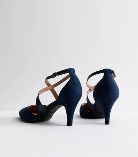Wide Fit Navy Suedette Stiletto Heel Court Shoes New Look
