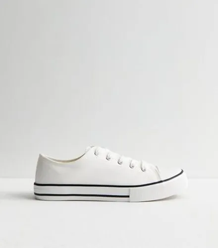 Wide Fit White Canvas Lace Up Trainers New Look