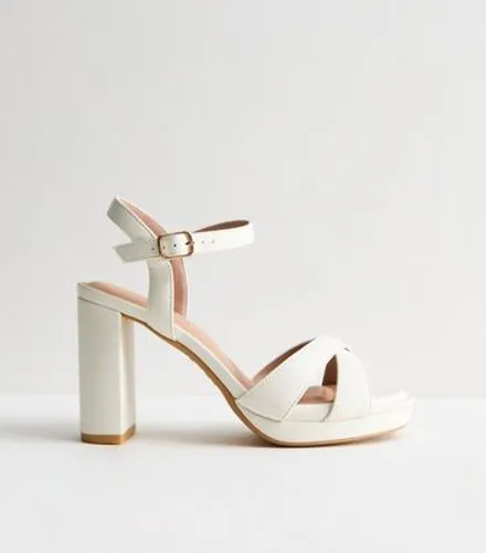 Wide Fit White Crossover Block Heel Sandals New Look
