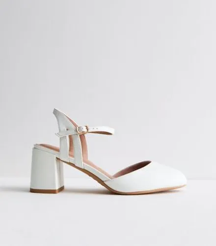 Wide Fit White Leather-Look Block Heel Court Shoes New Look